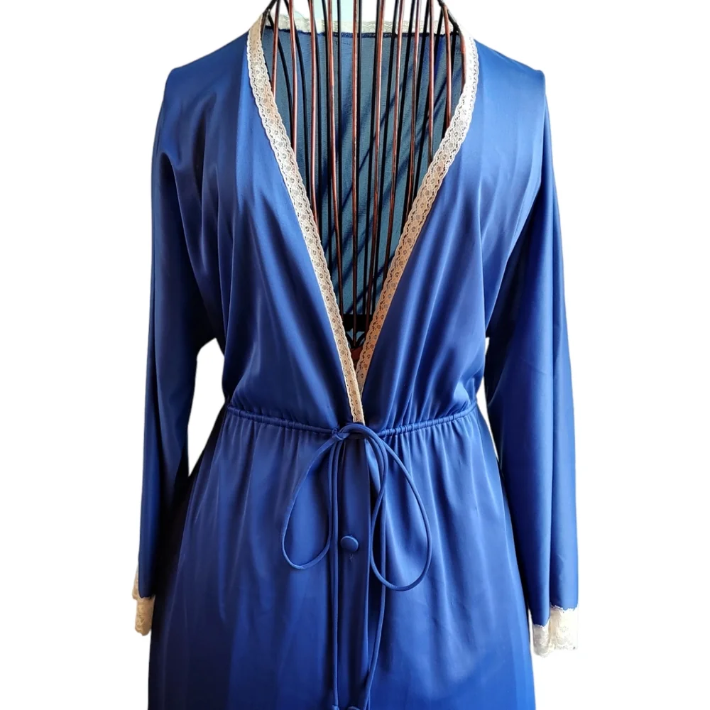 Vintage Vanity Fair Nylon Blue Dressing Gown Robe Nightgown Duster - Size 34 - Picture 1 of 16